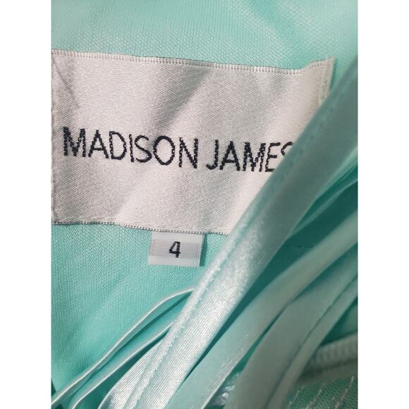 Madison James Seafoam Mermaid Maxi Gown Sz 4 sequinces open back strapes sparkle - Picture 5 of 8
